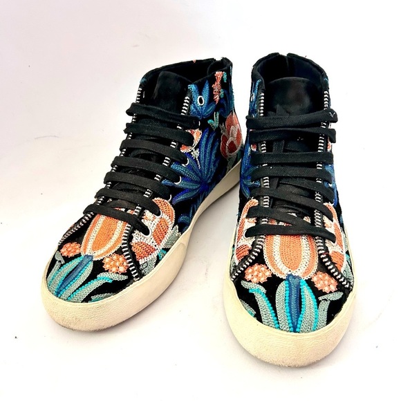 REBECCA MINKOFF Zaina Black Floral Embroidered lace up Mid Sneakers Size 6 - Picture 5 of 10